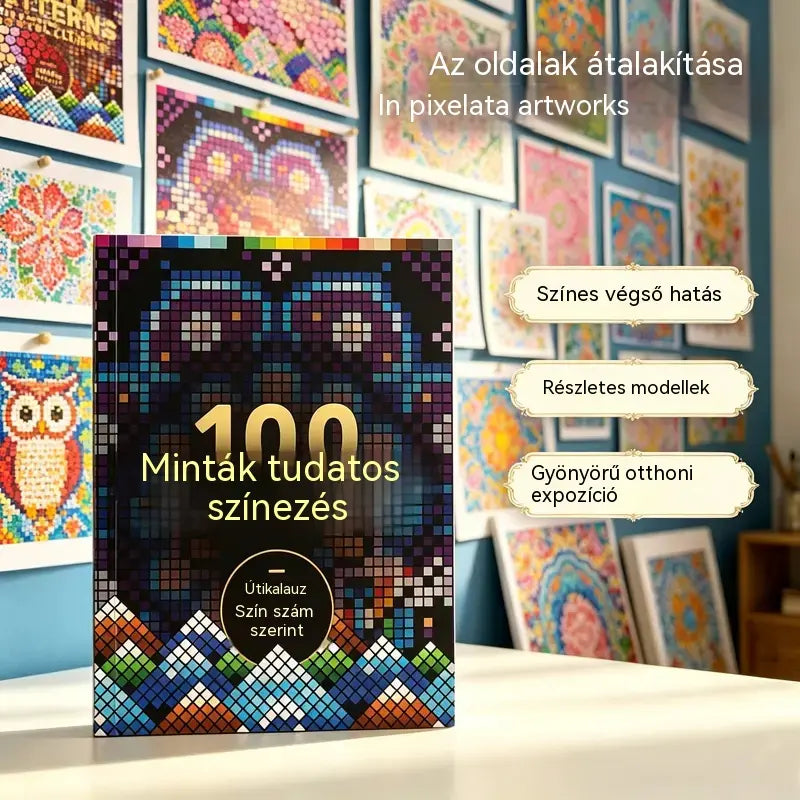 🛍️ Antistressz kifestőkönyv készlet "100 minta tudatos színezéshez" 🎨 Festés számok szerint felnőtteknek és időseknek | 100 minta (virágok, mandalák) + filctollkészlet mellékelve, agytorna és relaxáció