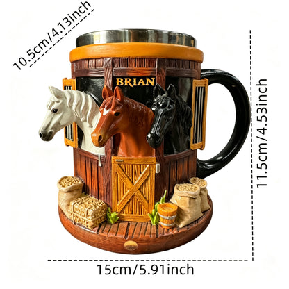 Taza de café 3D con temática de granja y establo de caballos, taza de acero inoxidable con relieve tridimensional, regalo ideal para amantes de los caballos.