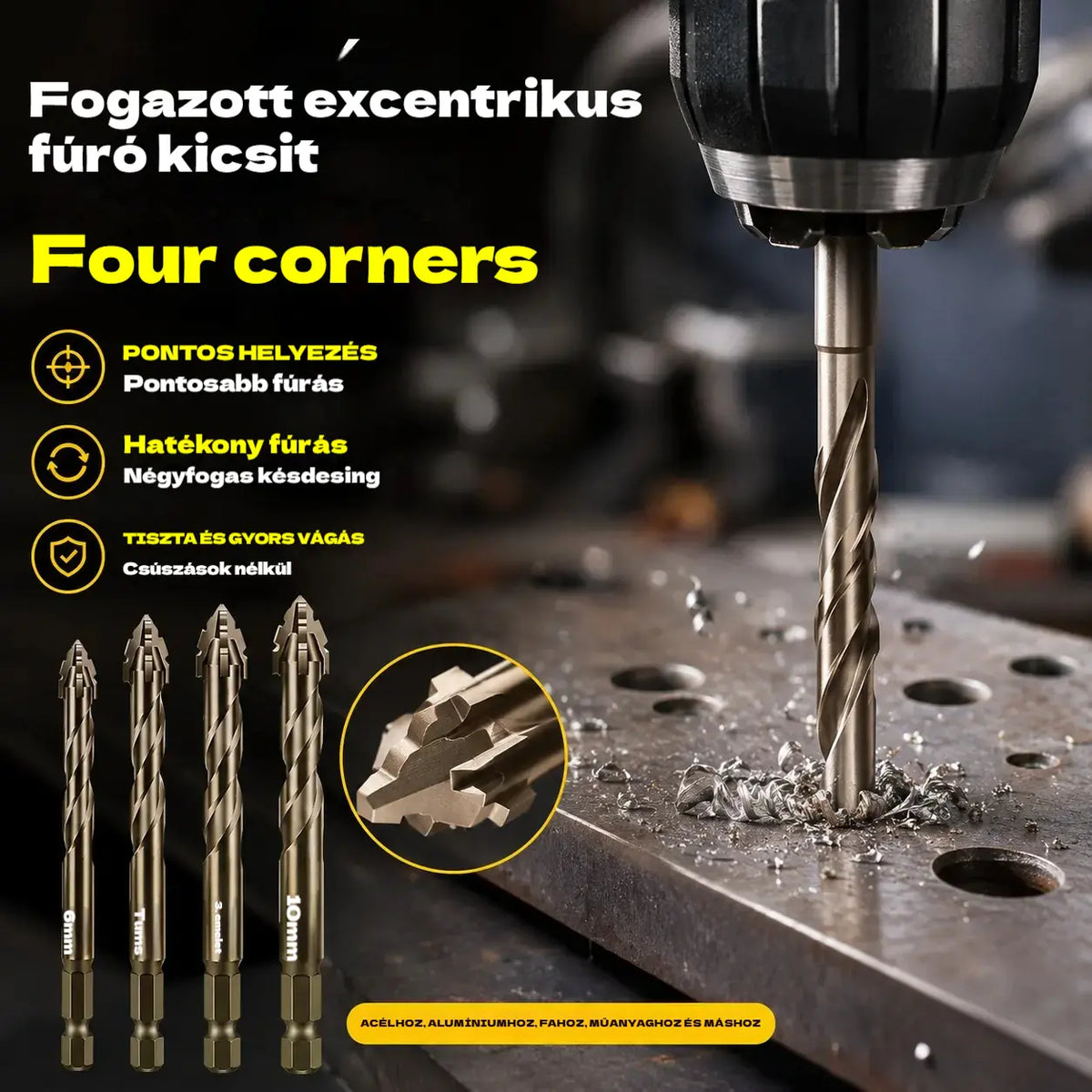 🛠🛠【6 db-os】【4+5+6+8+10+12 mm】Nagy szilárdságú 6 élű excentrikus fúrófej készlet