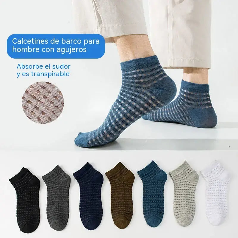 【7 pares】Calcetines tobilleros transpirables de malla calada para hombre - 1 pares de cada color