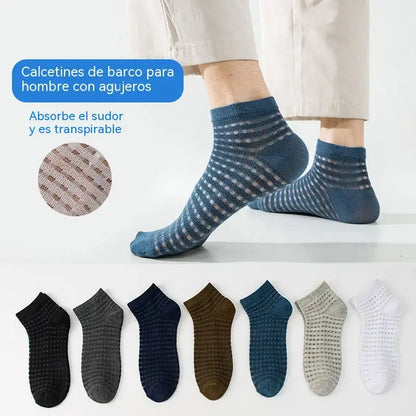 【7 pares】Calcetines tobilleros transpirables de malla calada para hombre - 1 pares de cada color