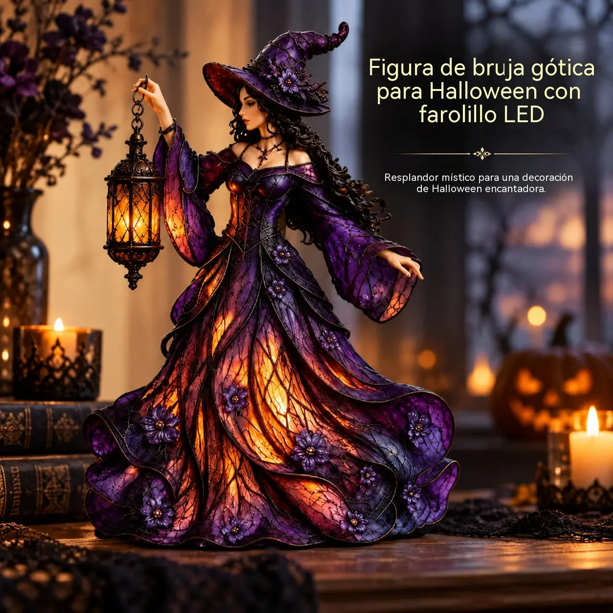 🧙‍♀️ Gotička figura vještice za Noć vještica s LED fenjerom 🧙‍♀️