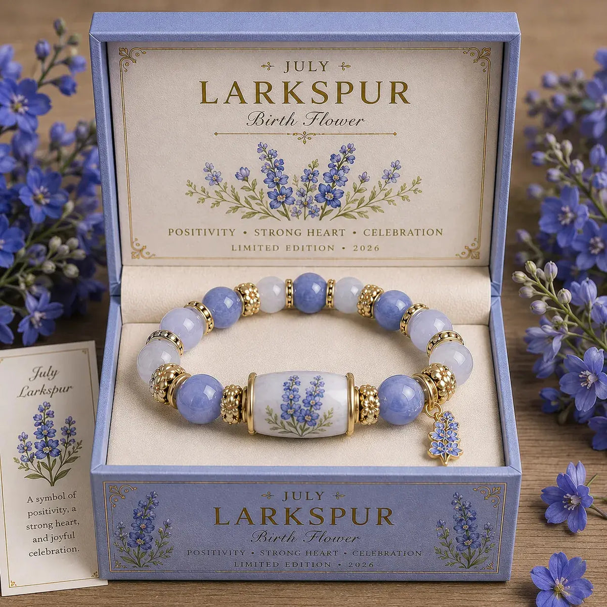 🔥【30% OFF】🔥【Compra 1 y llévate 1 gratis】🎁✨Pulsera de flores de cumpleaños de diciembre con colgante de rosa en forma de gota de aceite de aleación y pulsera de calcedonia🌸