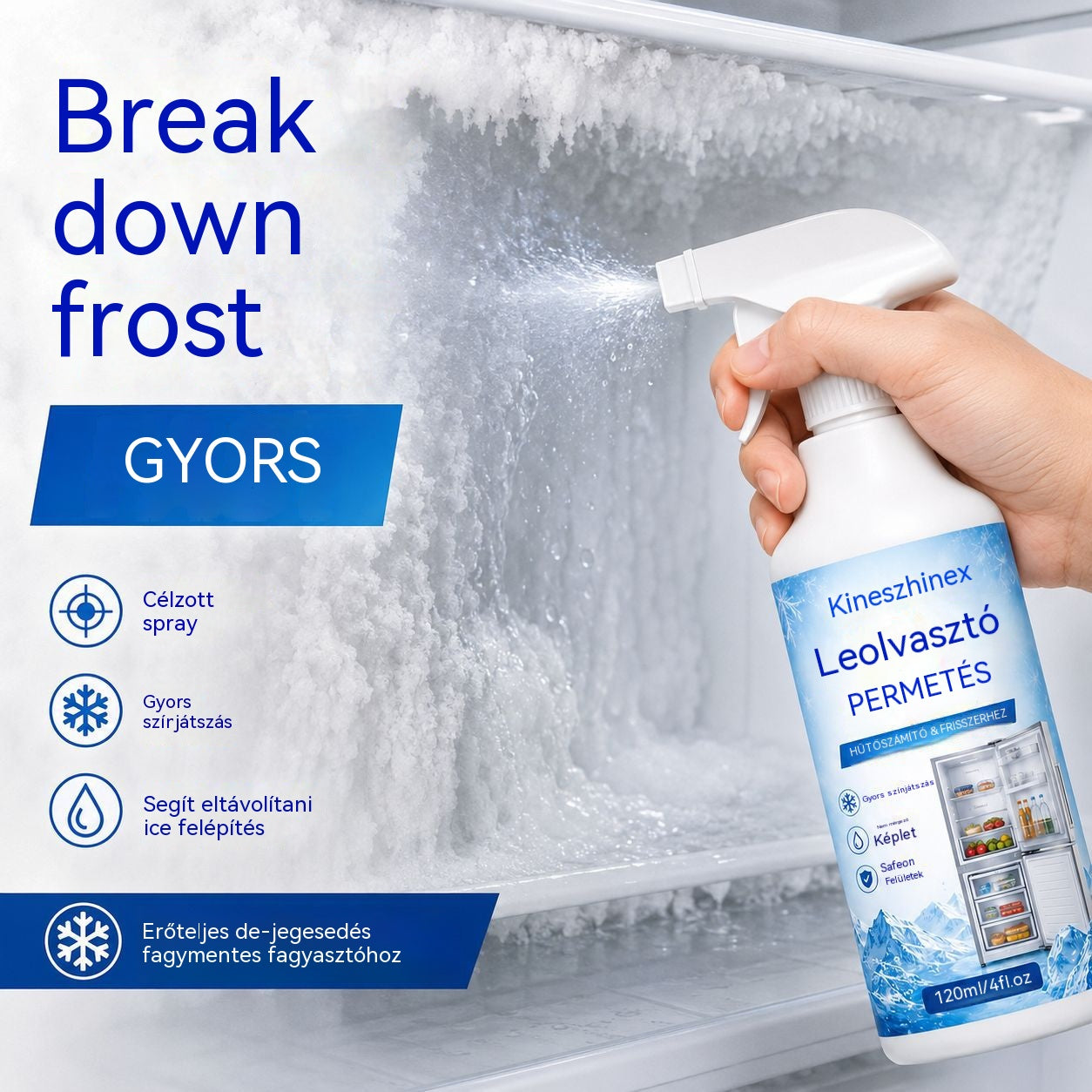 🔥【2 üveg 8700】❄️ Új jégtelenítő spray 2026 🧡 Gyorsan eltávolítható jég a fagyasztóból