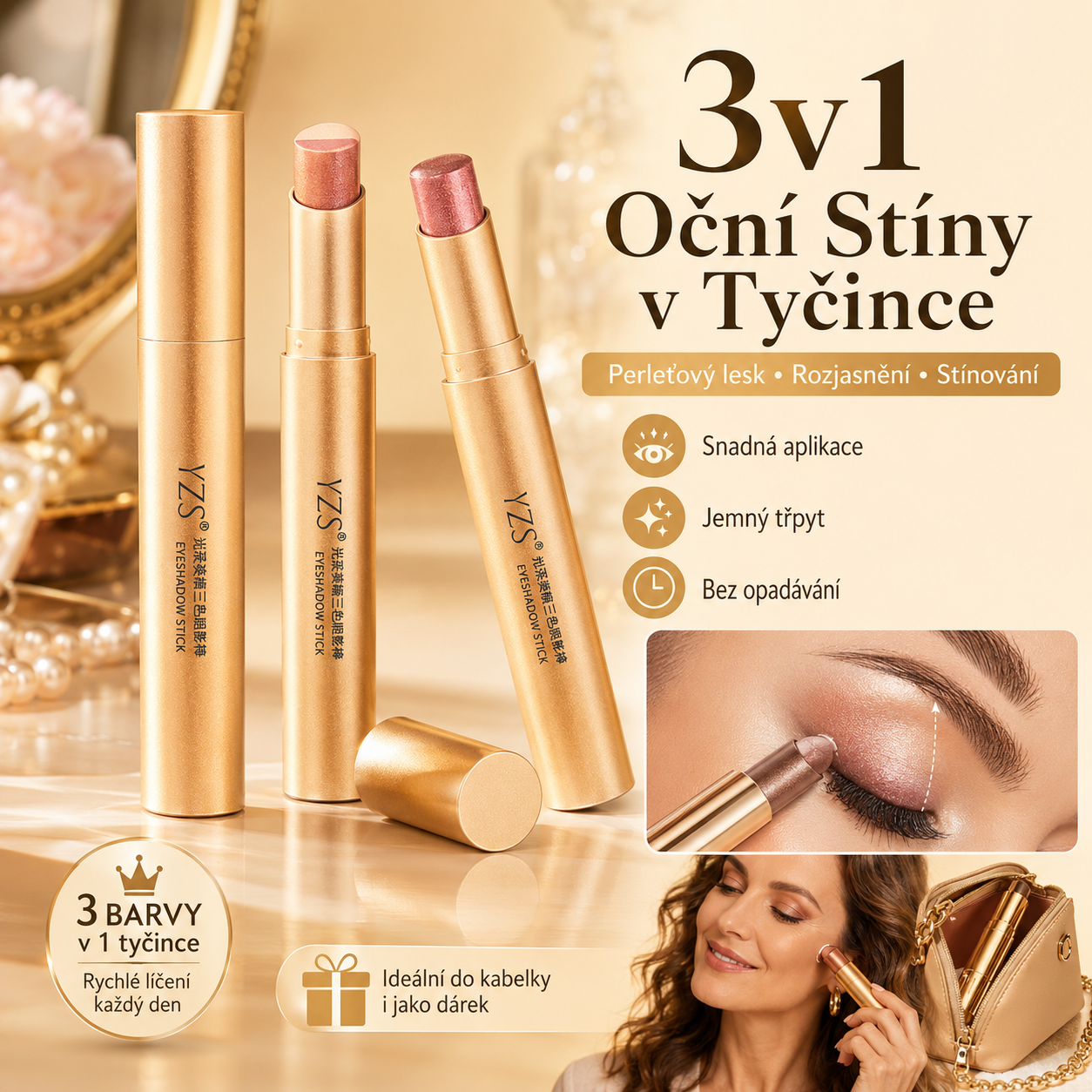 【1 kusy 500Kč】✨ Oční stíny v tyčince 3 v 1 – okamžitý jas, liftingový efekt a dlouhotrvající výdrž 💄