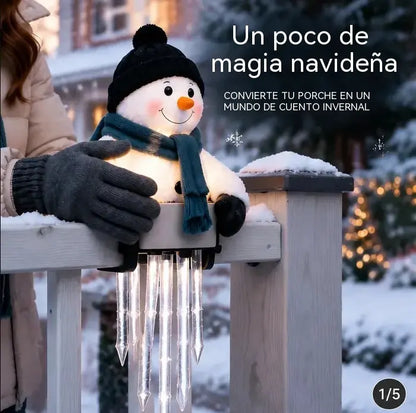 ☃️🎁 Decoración luminosa de muñeco de nieve para barandilla con carámbanos colgantes – Decoración navideña para el porche🎄