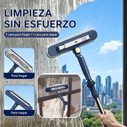 Limpiacristales 2 en 1 de doble cara con mango extensible para limpiar cristales en edificios altos.