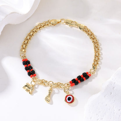🔥【30% OFF】📿 ¡OFERTA POR TIEMPO LIMITADO CON UN 50% DE DESCUENTO! 🌀 Pulsera boho con amuletos y un elefante de la suerte: colgantes simbólicos, forma ajustable, baño de oro y 7 estilos ✨