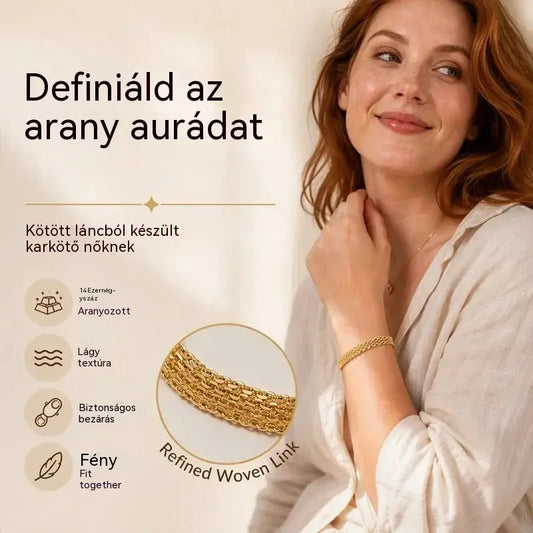 ✨ Most 50% kedvezménnyel! 💛 Széles, szőtt hálós karkötő: vastag szemek, elegáns és csillogó 🎀