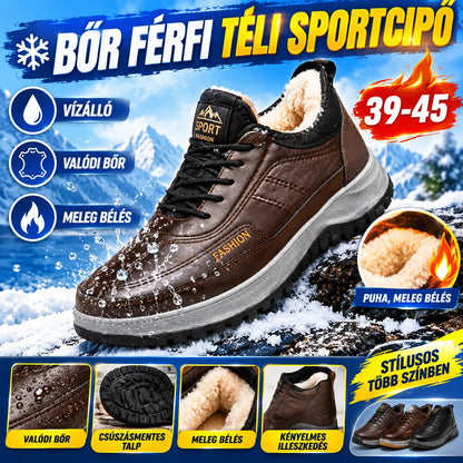 【39–45】Férfi téli sportcipő – valódi bőr, vízálló, puha és meleg béléssel