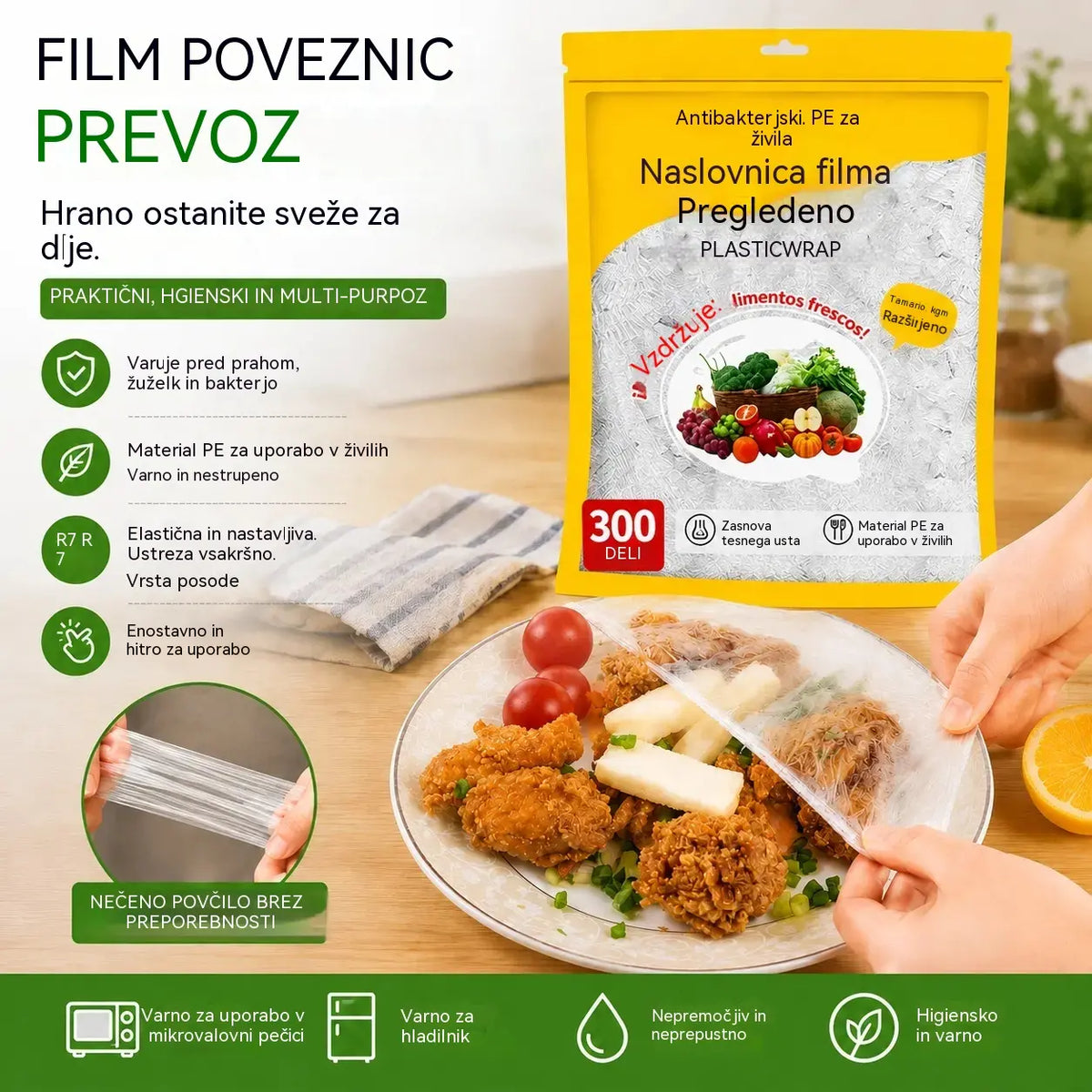🔥🔥【1 paket s 300 listi】🛡️ Folija za živila z antibakterijskim delovanjem – Ščiti vašo hrano, idealna za kuhinjo in hladilnik 🧴