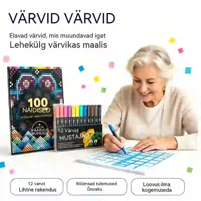 🛍️ Stressivastane värviraamatu komplekt "100 mustrit teadvelolekuks" 🎨 Maali numbrite järgi täiskasvanutele ja eakatele | 100 mustrit (lilled, mandalad) + markerikomplekt kaasas, aju treenimine ja lõõgastus