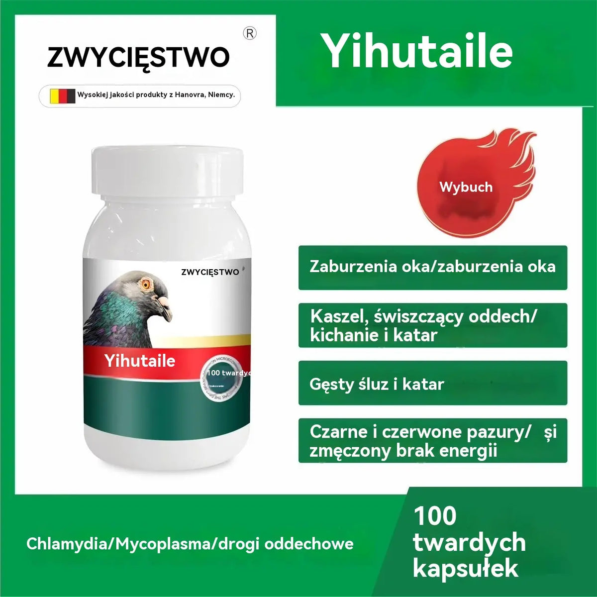 🔥【100 tabletek】🕊️Specjalny lek dla gołębi, stosowany w leczeniu kaszlu, świszczącego oddechu, łzawienia, niewyraźnego widzenia, jaglicy i czarno-czerwonej wydzieliny z nosa