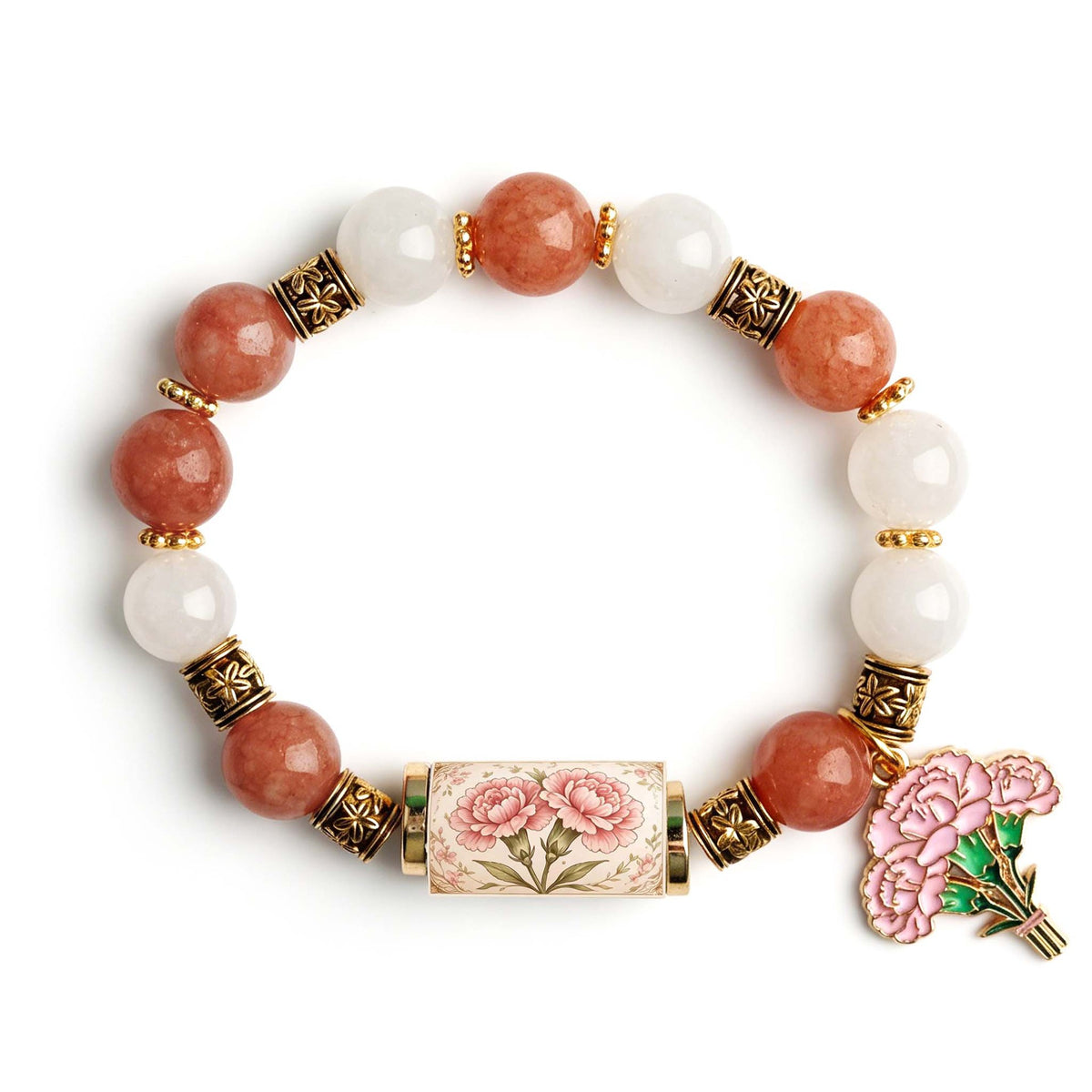 🔥【Compra 1 y llévate 1 gratis】🎁✨Pulsera de flores de cumpleaños de diciembre con colgante de rosa en forma de gota de aceite de aleación y pulsera de calcedonia🌸