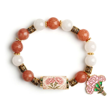 🔥【Compra 1 y llévate 1 gratis】🎁✨Pulsera de flores de cumpleaños de diciembre con colgante de rosa en forma de gota de aceite de aleación y pulsera de calcedonia🌸