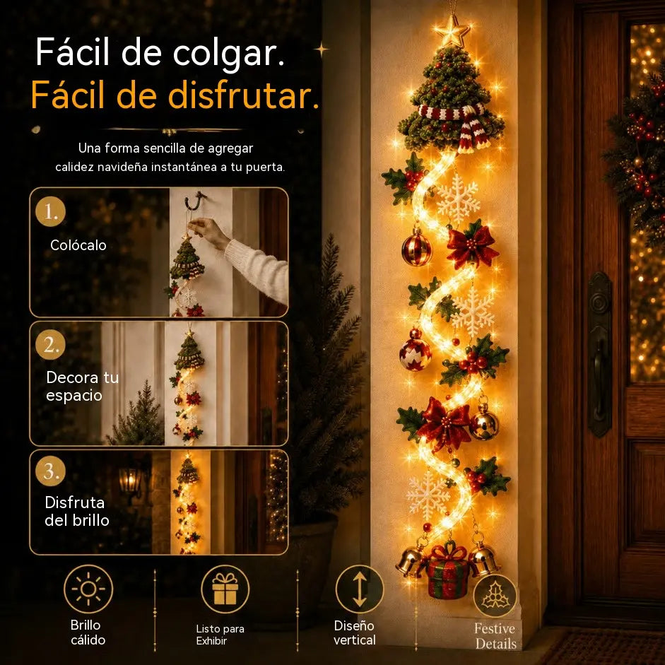 🎄 Božični okraski za vrata MerryCascade z osvetlitvijo | 6 prazničnih dizajnov, topla svetloba, 3D detajli in navpični dizajn, ki prihrani prostor ✨