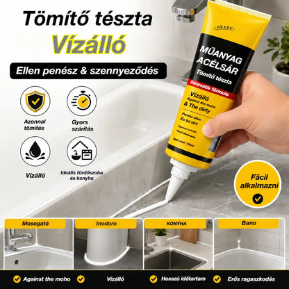 1 szett 7900 Ft 💧🛡️Sárga és fekete műanyag acélgitt, vízálló és penészálló tömítőanyag, fürdőszobai üvegragasztó, gyorsan száradó ragasztó.
