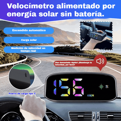 🚗Nuevo dispositivo de alerta de seguridad con pantalla de visualización frontal (HUD) solar, sin cables, que integra velocidad y hora
