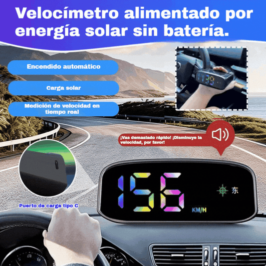 🚗Nuevo dispositivo de alerta de seguridad con pantalla de visualización frontal (HUD) solar, sin cables, que integra velocidad y hora