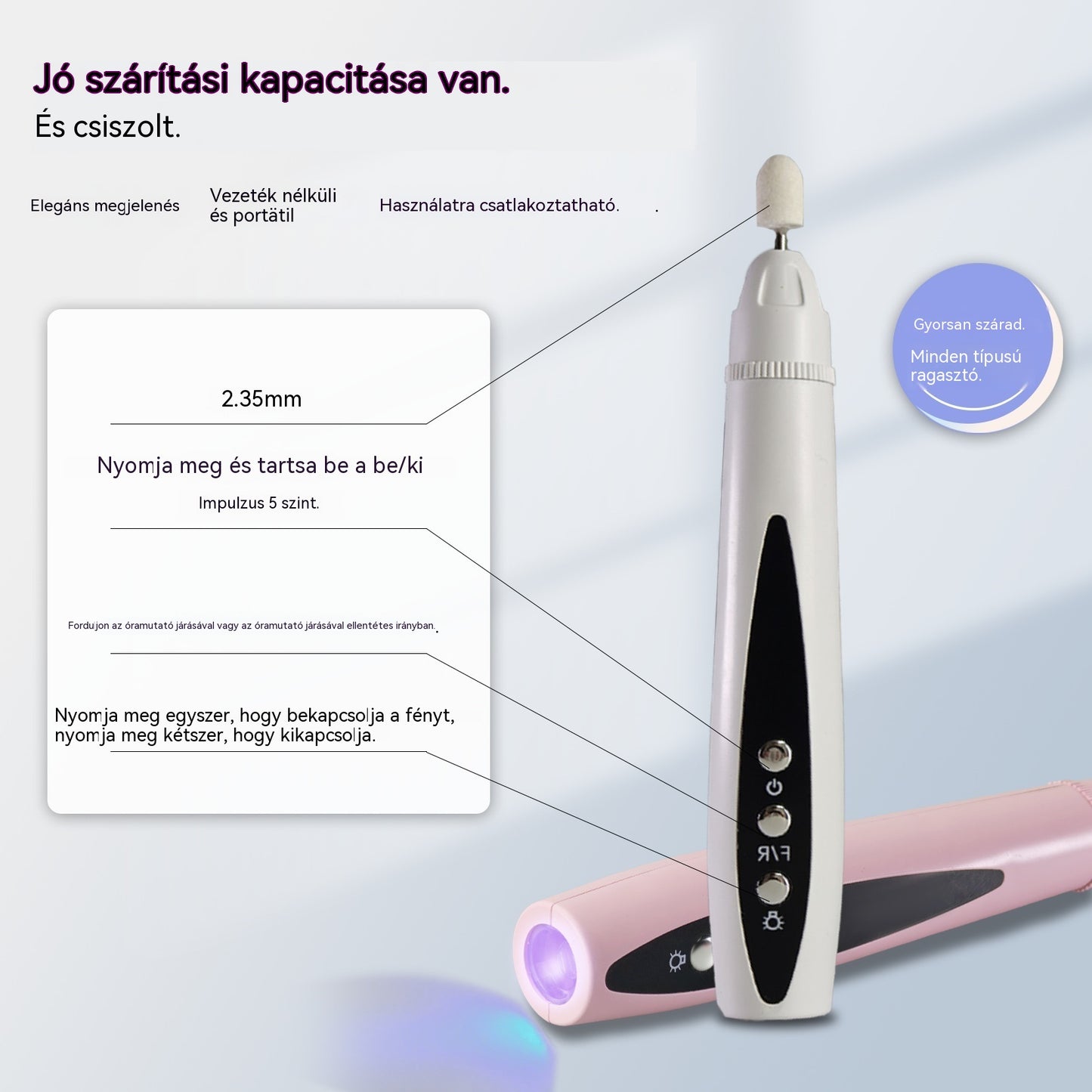 💅✨2 az 1-ben hordozható elektromos körömcsiszoló UV lámpával