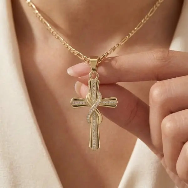 🎀💖 14 karátos gyémántokkal kirakott végtelen kereszt nyaklánc