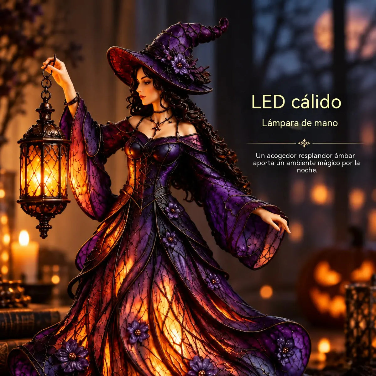 🧙‍♀️ Gotička figura vještice za Noć vještica s LED fenjerom 🧙‍♀️