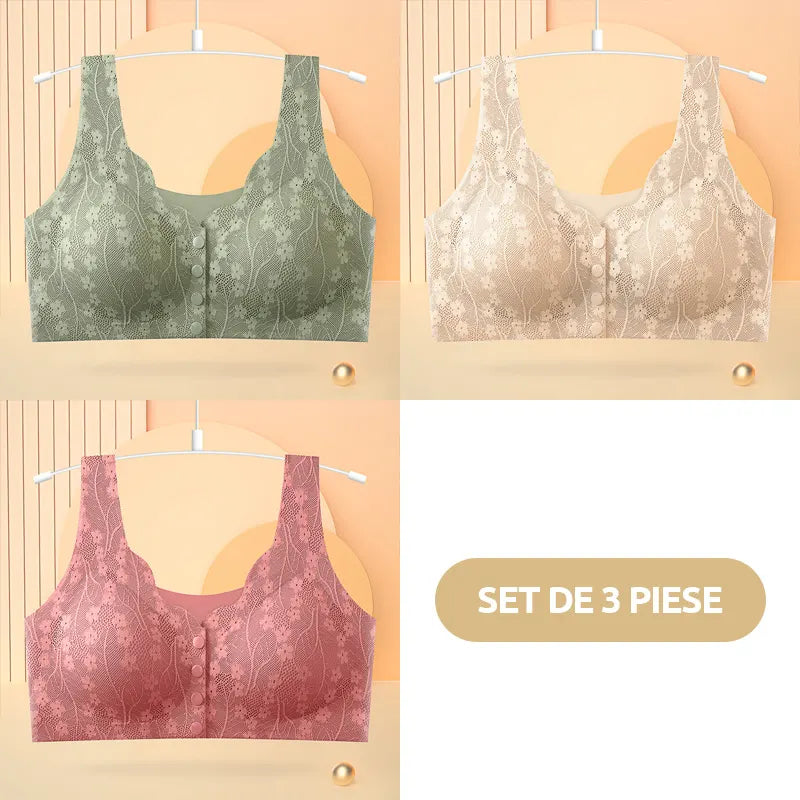 😍【Conjunto de 3 piezas】 ❤️【40-100 kg】👙Hermoso sujetador de encaje para mujer con cierre frontal, sin aros