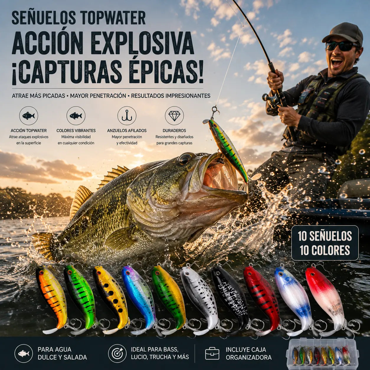 🐟🎣【5 piezas】5 señuelos biomiméticos: movimientos de natación realistas, anzuelos afilados y de sonido agudo, aptos tanto para agua dulce como salada.