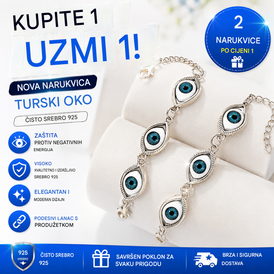 🔥【Kupite 1, dobijte 1 gratis】Nova narukvica od 925 srebra s turskim okom, uključuje produžni lančić.
