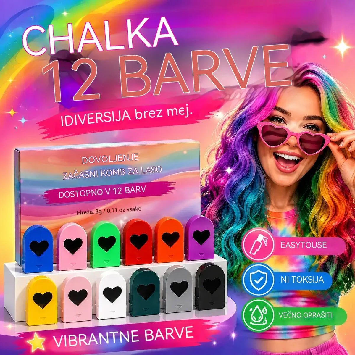 🎁 50 % POPUST! 🎨 Časovno omejen komplet krede za lase za deklice: pisani lasje brez permanentnega barvanja, popolni za zabave! ✨