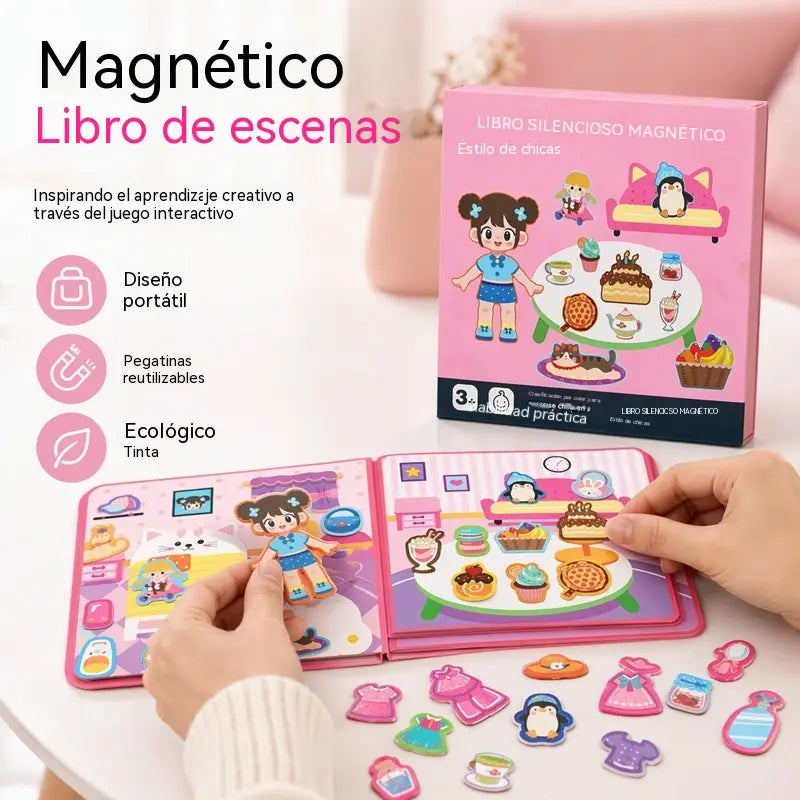 👶🧠Libro magnético silencioso para niños, rompecabezas plegable con escena, juguete educativo temprano para niños y niñas📚
