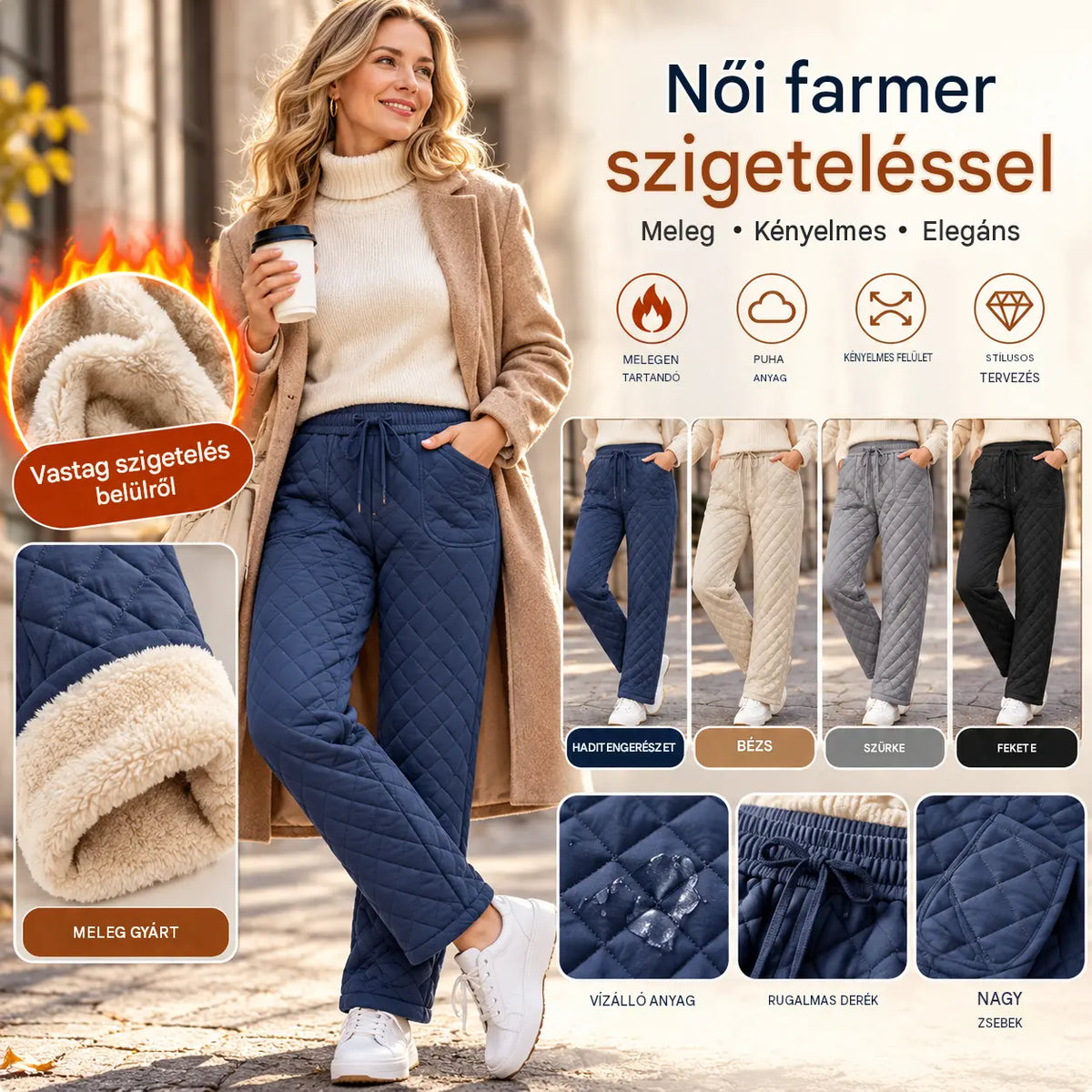🧶👖【XS-3XL】Vízálló és szélálló, vastag polárbélésű női téli nadrág — meleg és szélálló, anélkül, hogy nagynak tűnne!