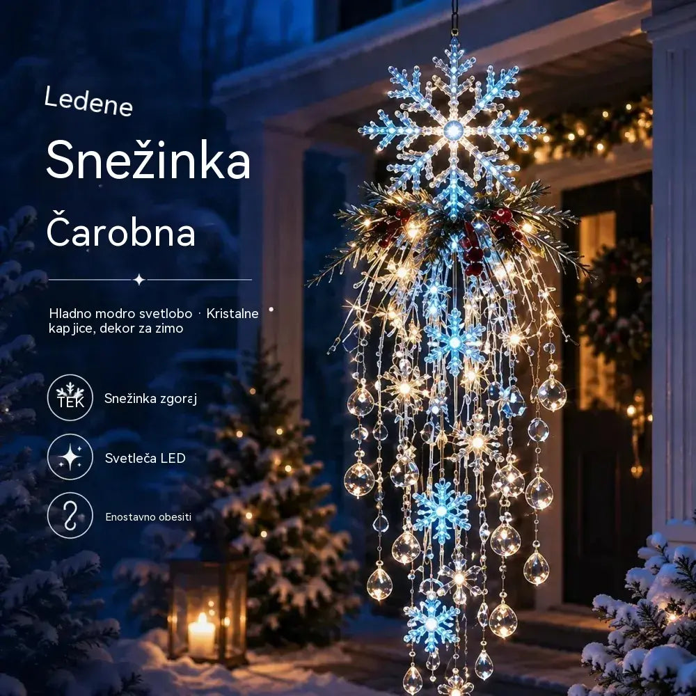 🔥 Danes 50 % popust 🎅 Viseča božična snežinkasta LED-lučka s kristalnim videzom | Čaroben sijaj za vašo verando ✨