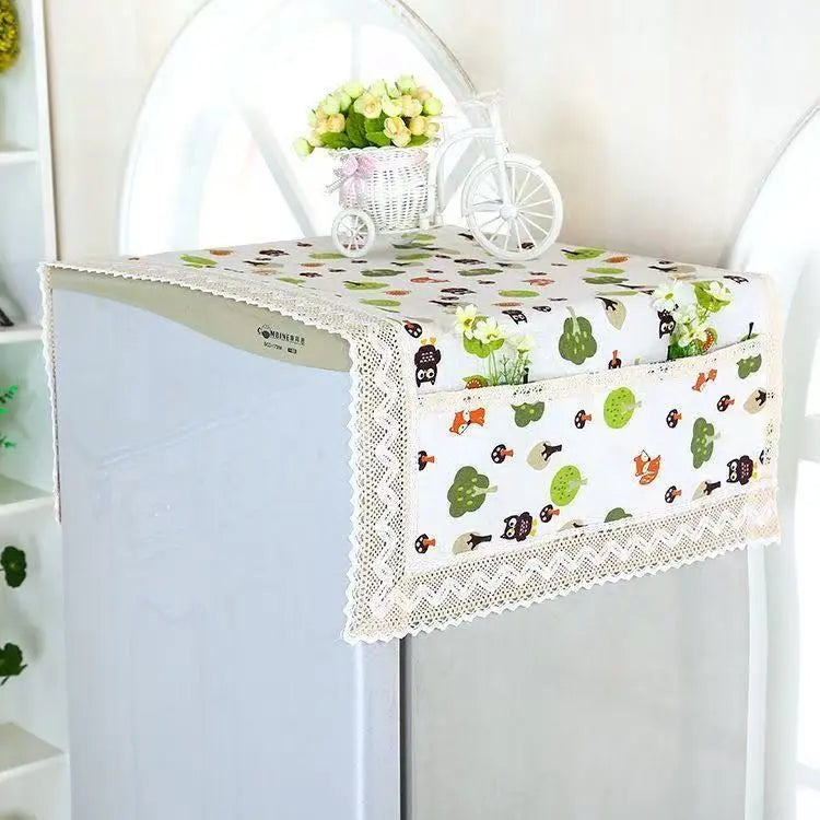 💖 ¡Oferta especial de último día! 💖【55 × 120 cm】 ✨ Funda para refrigerador de algodón y lino (resistente al polvo y a la grasa) con bolsillos de almacenamiento
