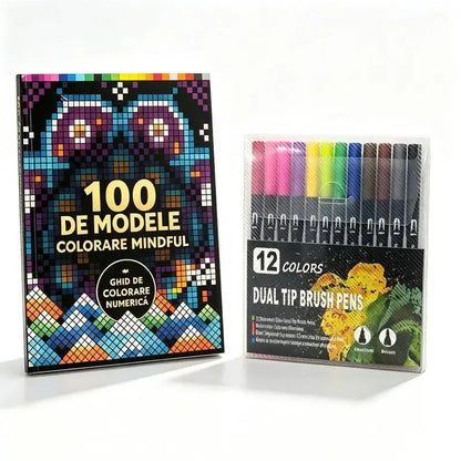 🛍️ Sada antistresových omaľovánok „100 vzorov – vedomé vyfarbovanie“ 🎨 Maľovanie podľa čísel pre dospelých a seniorov | 100 vzorov (kvety, mandaly) + sada fixiek v cene, tréning mozgu a relaxácia