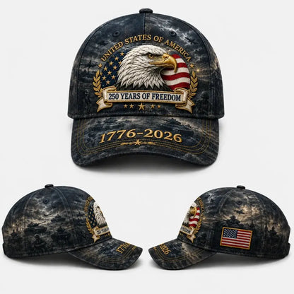 🛡️🧢Gorra de béisbol Freedom Eagle del 250 aniversario | Gorra de béisbol retro patriótica bordada –
