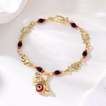 🔥【30% OFF】📿 ¡OFERTA POR TIEMPO LIMITADO CON UN 50% DE DESCUENTO! 🌀 Pulsera boho con amuletos y un elefante de la suerte: colgantes simbólicos, forma ajustable, baño de oro y 7 estilos ✨
