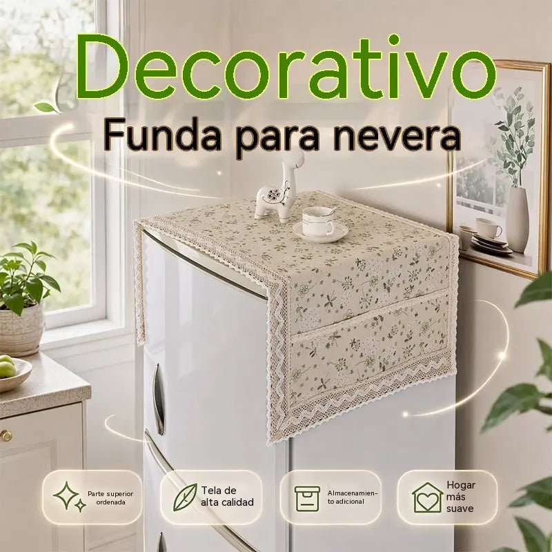💖 ¡Oferta especial de último día! 💖【55 × 120 cm】 ✨ Funda para refrigerador de algodón y lino (resistente al polvo y a la grasa) con bolsillos de almacenamiento