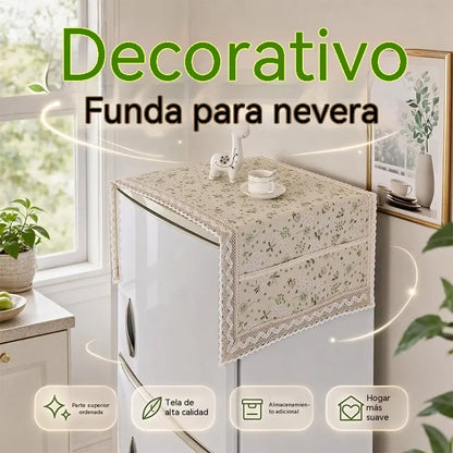 💖 ¡Oferta especial de último día! 💖【55 × 120 cm】 ✨ Funda para refrigerador de algodón y lino (resistente al polvo y a la grasa) con bolsillos de almacenamiento