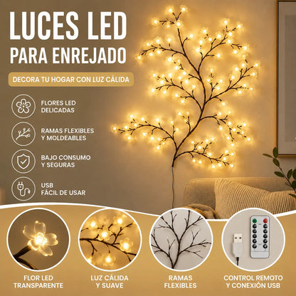 🌸✨ Las luces LED con forma de flor de durazno se utilizan para decorar paredes interiores y crear un ambiente romántico.