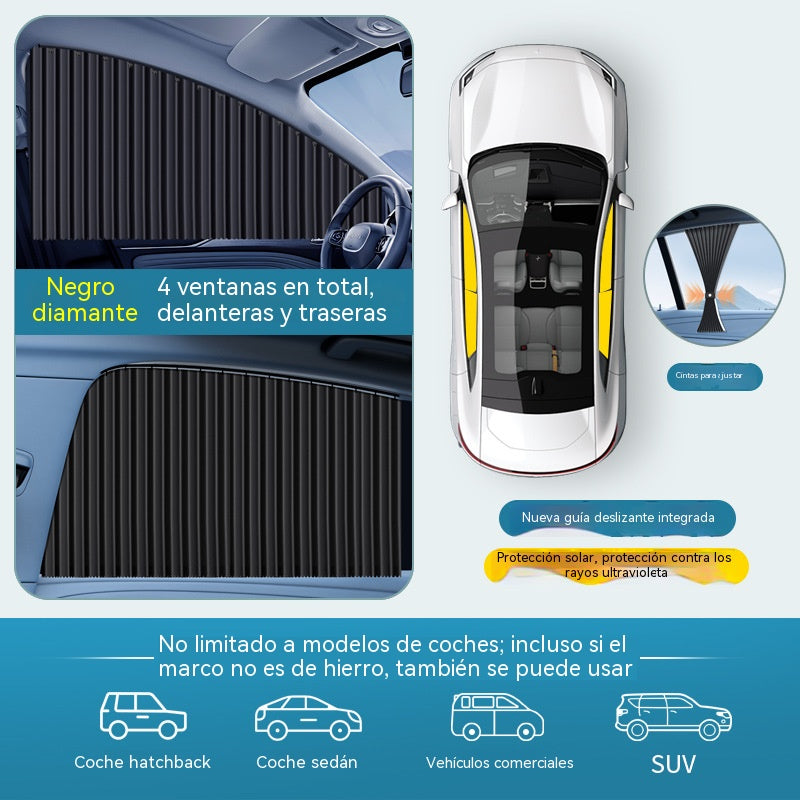 【Juego de 4 piezas】Cortina parasol con riel deslizante para ventana de coche y aislamiento térmico