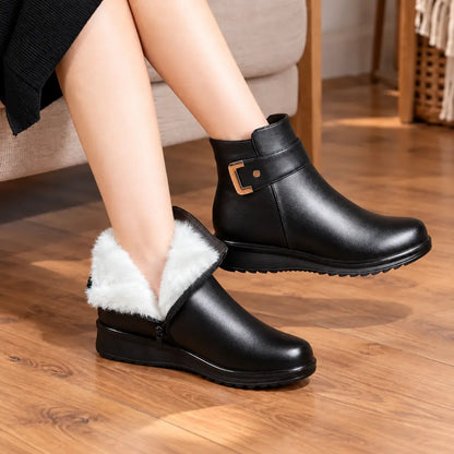 【35-42】Ženske zimske čizme za majke i starije osobe - izolirane, ravne, neklizajuće, tople, kožne, kratke gležnjače