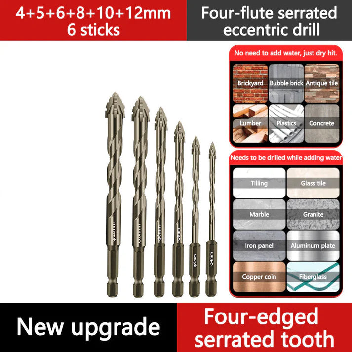 🛠🛠【6 db 9500 Ft】【4+5+6+8+10+12 mm】Nagy szilárdságú 6 élű excentrikus fúrófej készlet