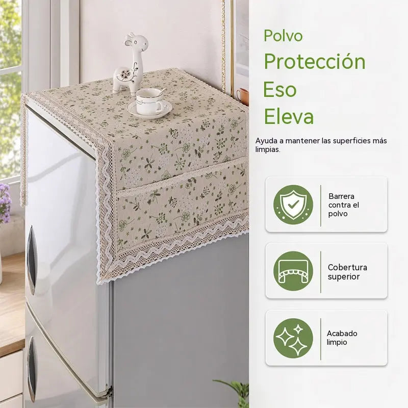 💖 ¡Oferta especial de último día! 💖【55 × 120 cm】 ✨ Funda para refrigerador de algodón y lino (resistente al polvo y a la grasa) con bolsillos de almacenamiento