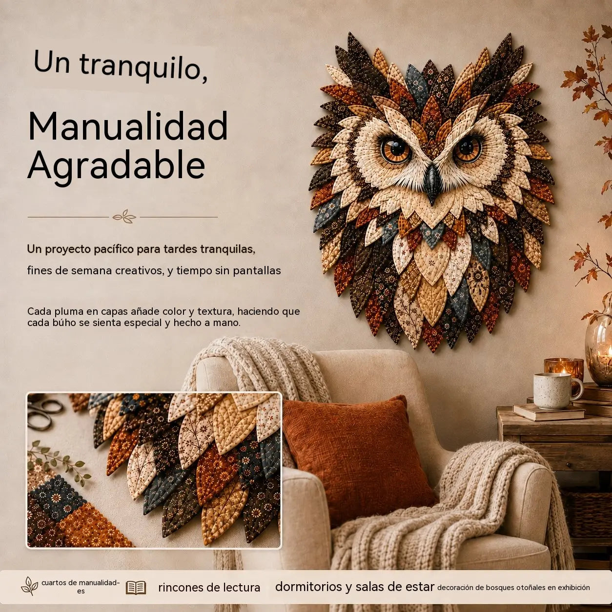 💥 ÚLTIMO DÍA: 49 % DE DESCUENTO – 🦉 Kit de manualidades DIY: Cuadro de pared de búho en capas de tela – Actividad relajante, resultados preciosos