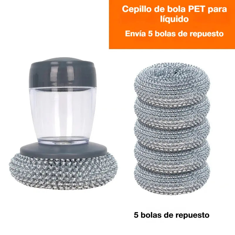 🏠【El cepillo para lavar platos viene con 5 bolas de repuesto.】1 por 25 euros ！Cepillo multiusos para ollas Fácil de usar - Duradero - Compacto - Práctico