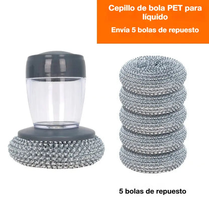 🏠【El cepillo para lavar platos viene con 5 bolas de repuesto.】1 por 25 euros ！Cepillo multiusos para ollas Fácil de usar - Duradero - Compacto - Práctico