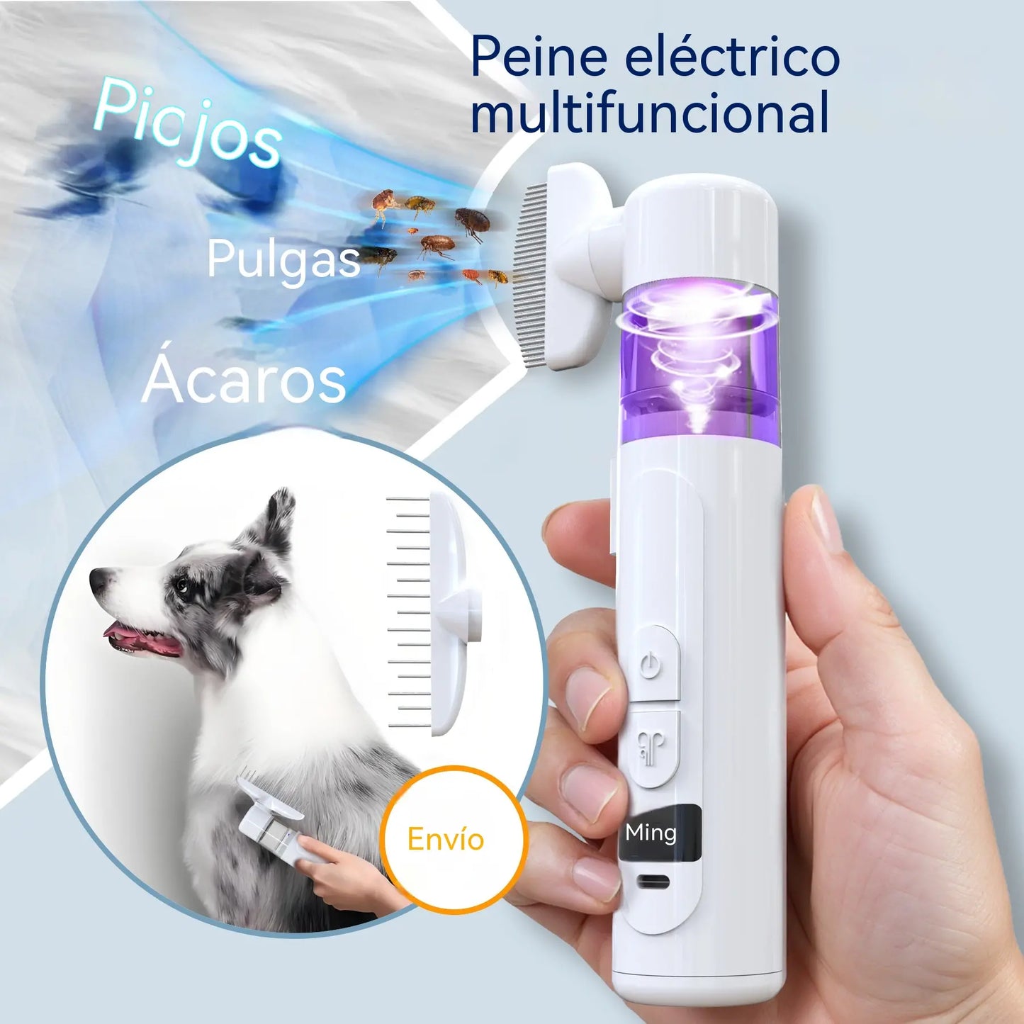 🐶😺Quitapulgas eléctrico para mascotas y peine desenredante