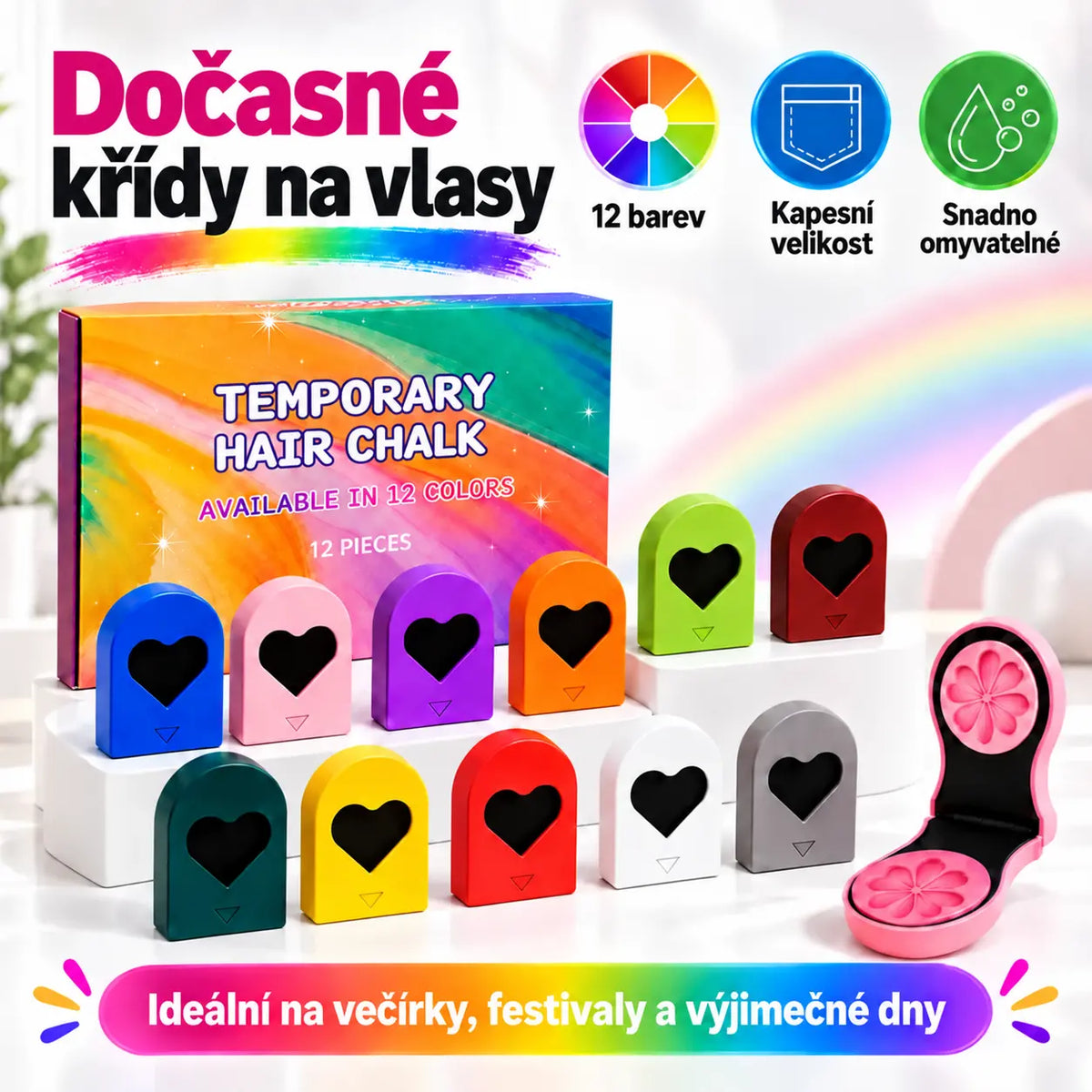 🌈🪮Kompaktní pudrová barva na vlasy s 12 odstíny pro rychlé barvení