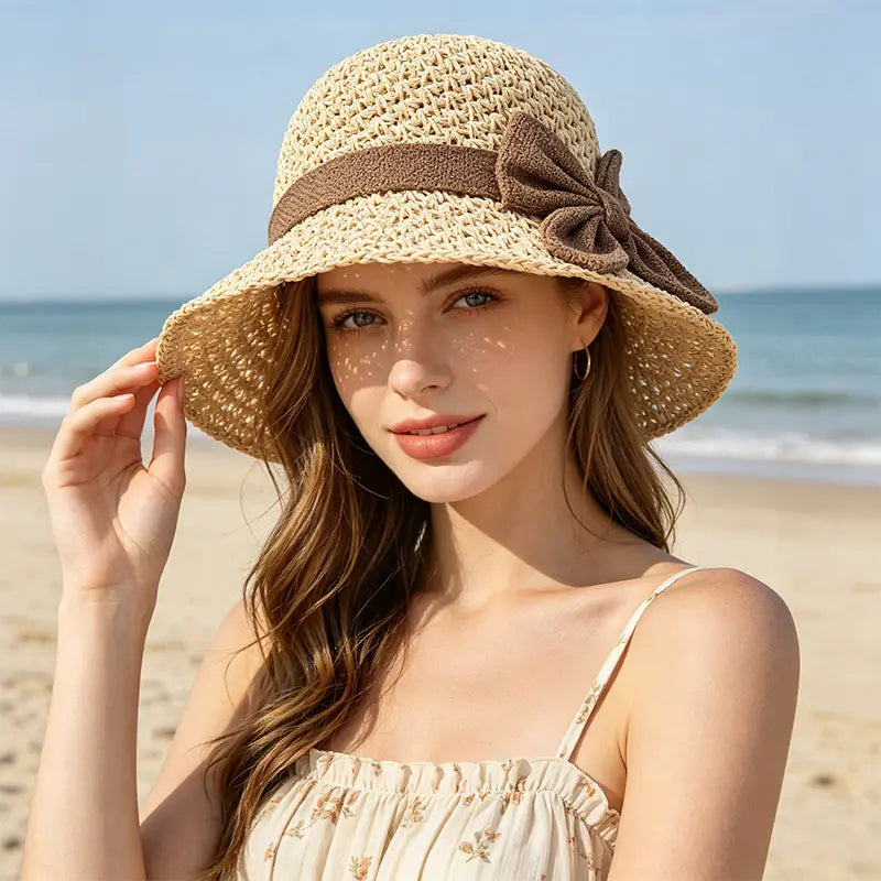 ☀️🎀Elegante sombrero francés con lazo: protección solar y sombra.